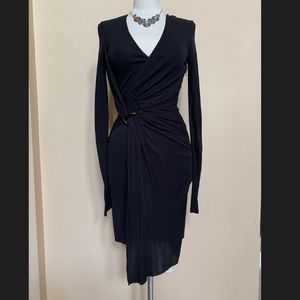 ❤️ Halston Black wrap effect ruched dress